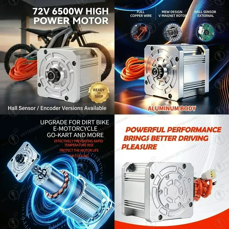 for Kunray KR10 72V 6500W Aluminum Brushless DC Motor High Speed Center Drive Electric Motorcycle Off Road Racing 9000RPM