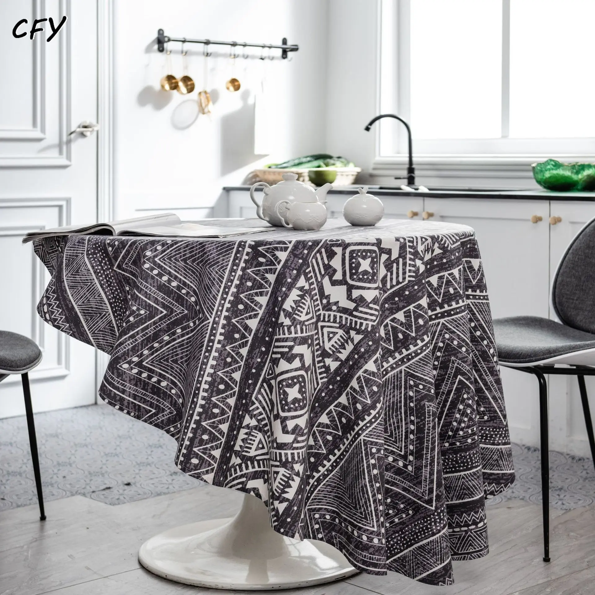 

Cotton Linen Bohemian Ethnic Style Geometry Round Tablecloth Chicken Dining Table Cover Coffee Table Cloth Round Tablecloth