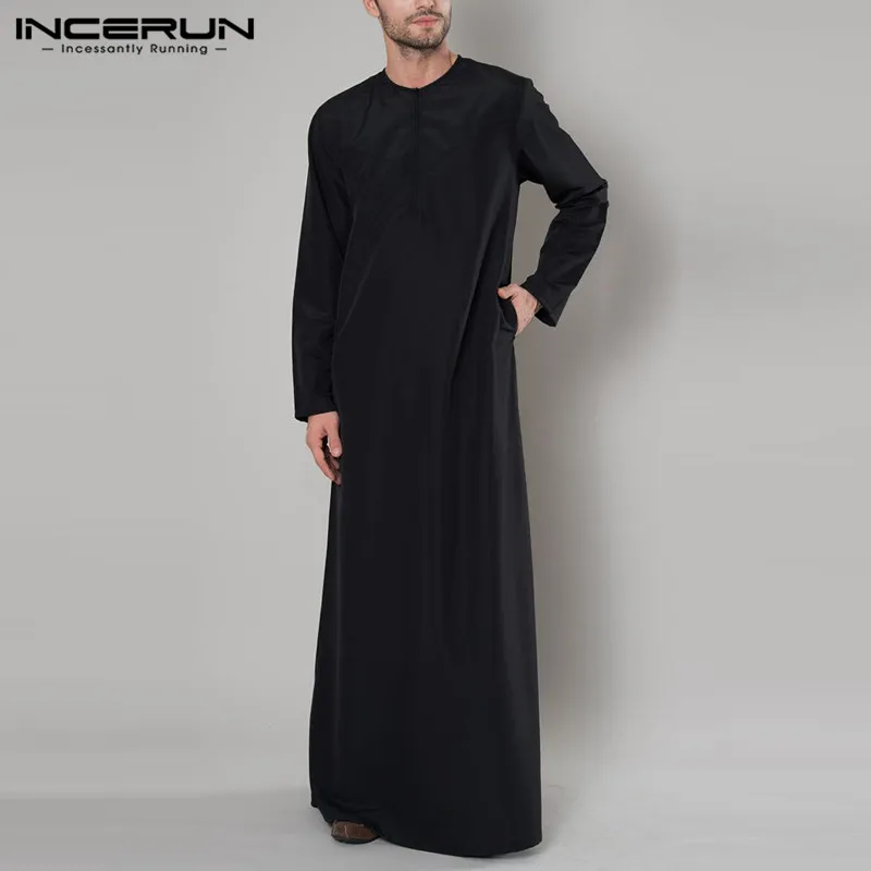 INCERUN-caftán musulmán islámico para hombre, Túnica Abaya suelta de manga larga con cremallera, Arabia Saudita, Dubái, Jubba, Thobe, 2023