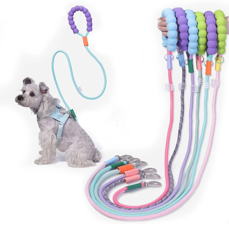 Dog Lead Rope Colorful Contrast Color Strong Dog Leash with Thicken Buckles No Pull Super Soft Handle Walking Lead for Small Dog