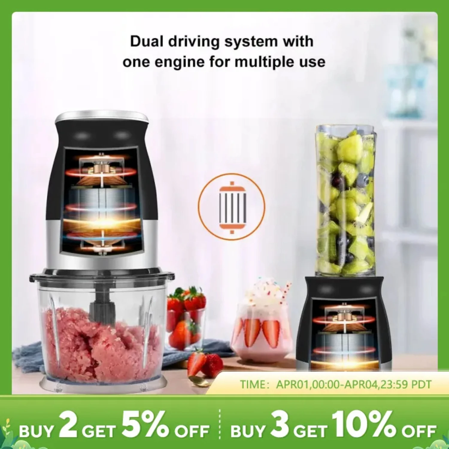 

BPA FREE 500W Portable Personal Blender,Mixer Food Processor With Chopper Bowl Baby Food,600ml Juice Bottle,