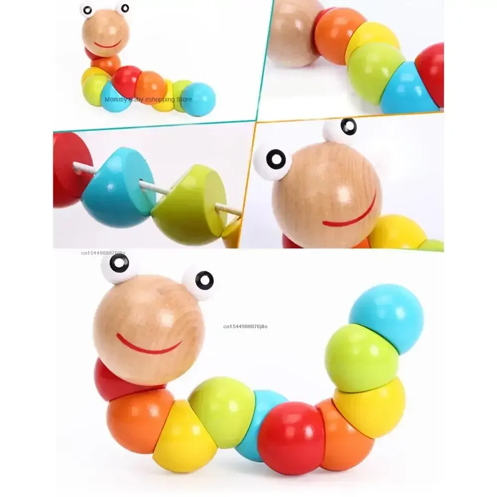 Kids Montessori Materials Wooden Education Toys Baby Fingers Flexible Training Twisting Worm Puzzle Math Toy for 1 2 3 Years Old