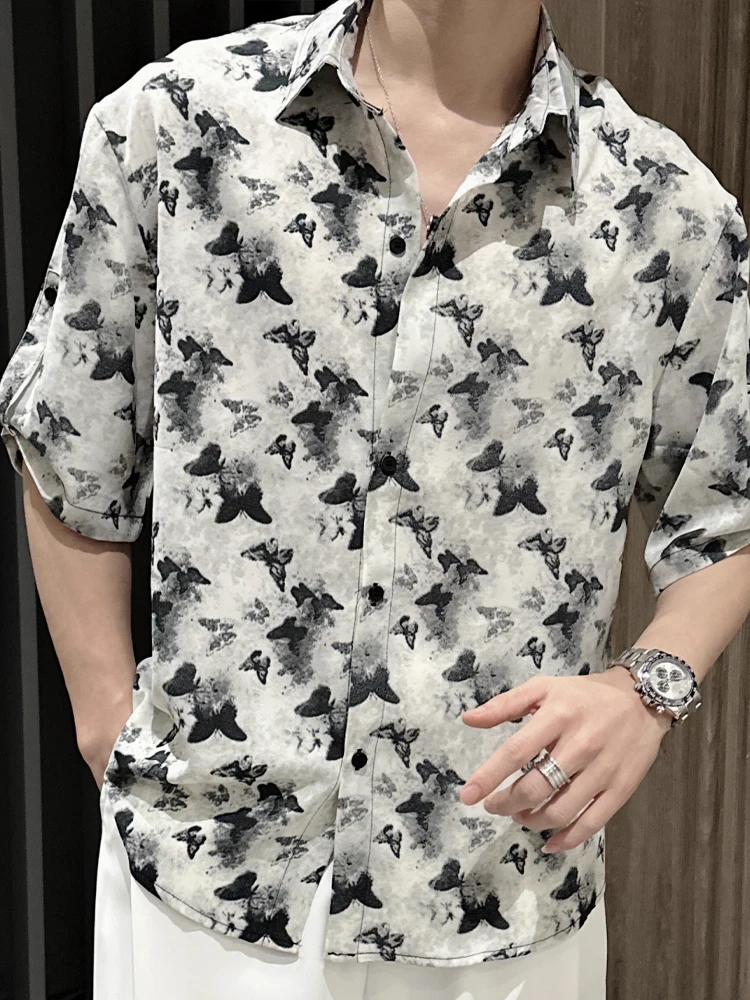 

Мужской топ из ледяного шелка с цветочным принтом ort Sve, тонкий летний топ с принтом Haome High-End Five-Seven Sve irt