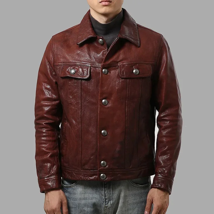 SHop Top.Wholesalesl.US Casual Genuine Leather jacket.tanned sheepskin clothes.men leather coat.vintage clothing.