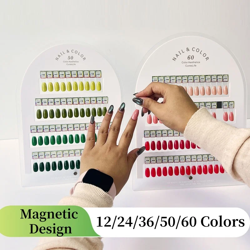 

12-60 Tips magnetic support nails display stands Gel nail polish Sample Swatches Card nail art presentation Board Salon Manicure