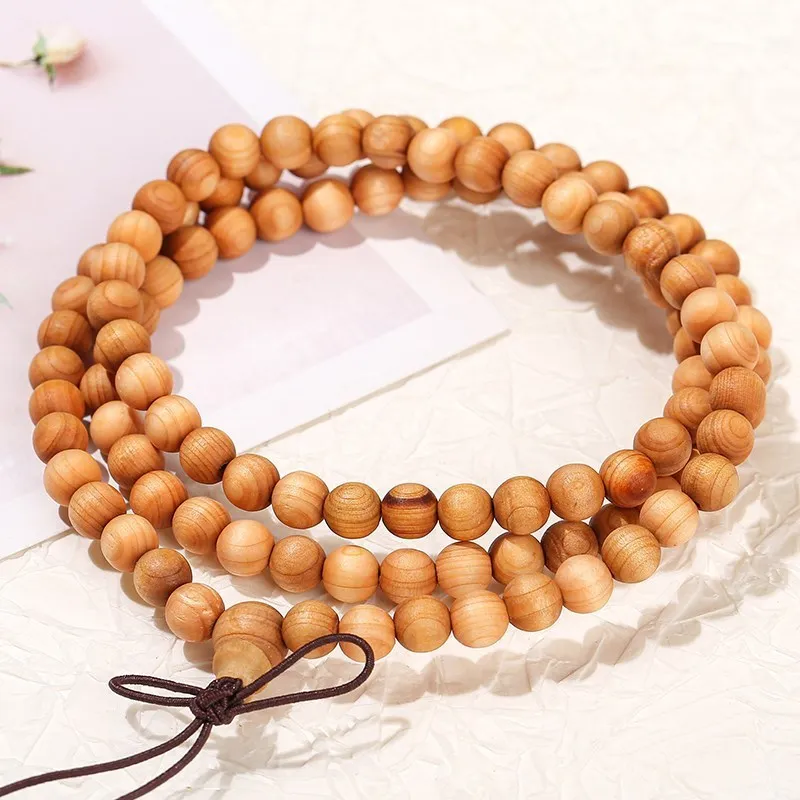 JD Natural Thuja Wooden Buddha 108 Beads Bracelets Women Men Vintage Handmade Yoga Prayer Meditation Wrist Mala Bracelet Jewelry