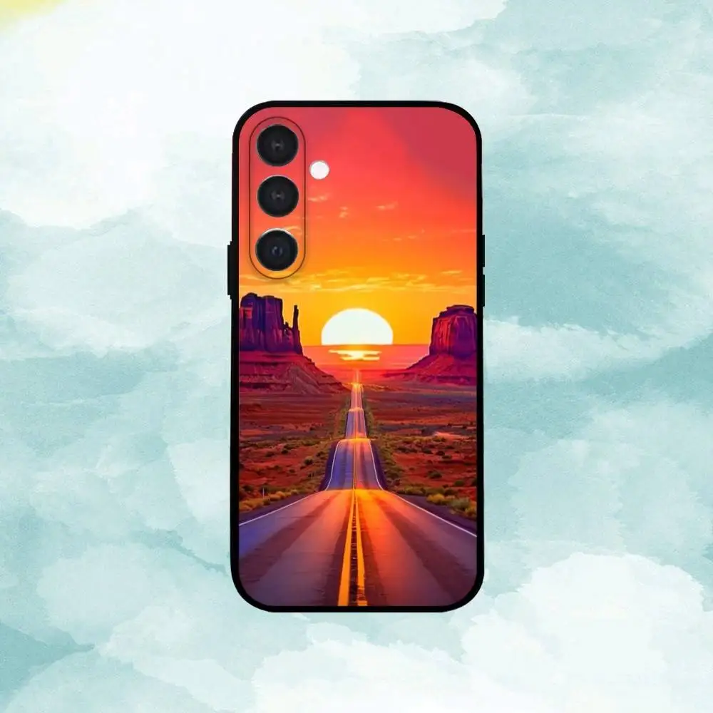 Capa de telefone S-Sunset para Samsung A73,72,71,53,52,51,22,91,80, capa preta macia