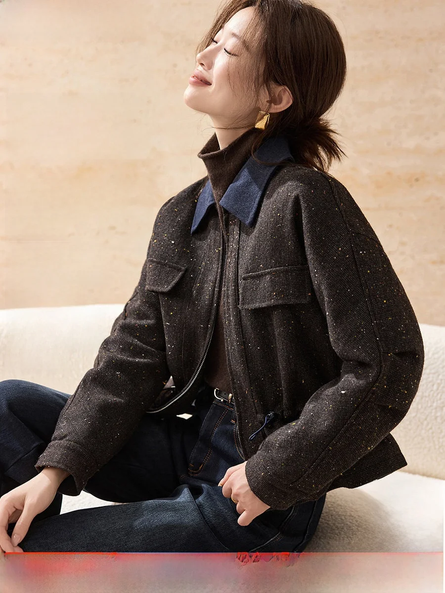 

Зимнее шерстяное пальто-дафлкот Mehai с воротником-стойкой и цветовыми блоками, женская теплая куртка из флиса