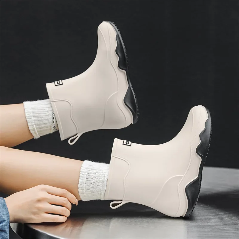 2024 Womens Rain Shoes Summer Ankle Boots Casual Women Flat Rain Boots Fashion Work Rain Boots Rubber Waterproof Botas De Lluvia