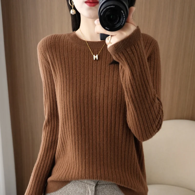 2026 Damen-Pullover Herbst Winter Langarm-Pullovers mit O-Ausschnitt, gestreift, warm, koreanische Mode, als Unterhemd tragbar, lockerer Jumper – Detail 14