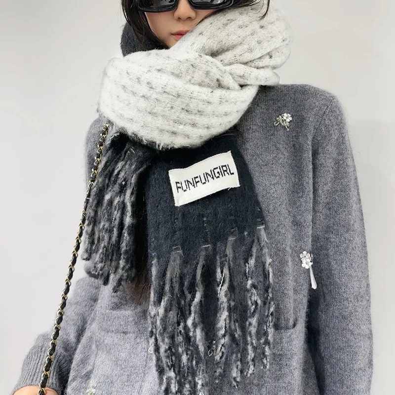 Autumn and Winter High-end Double-sided Simple Tassel Women's Scarf Niche Fashion Travel Shopping Versatile Thick Warm Shawl