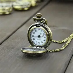 Reloj de bolsillo de cuarzo Vintage ahuecado para hombre, collar tallado con flor de bronce, cadena Steampunk Retro