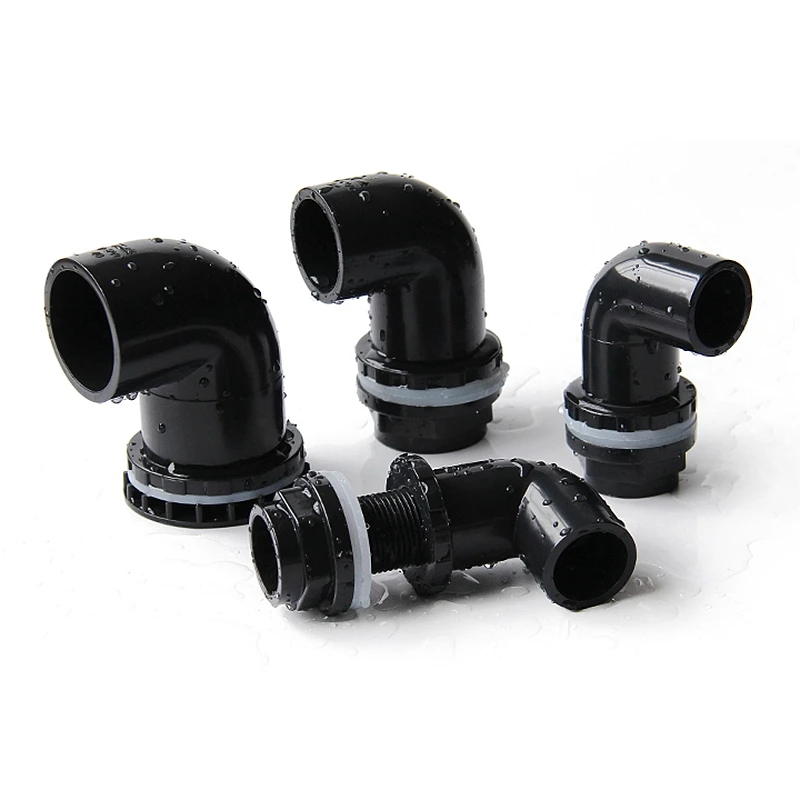 1Pc 20~50mm Black PVC 90° Equal Elbow Connectors Fish Tank Aquarium Drain Inlet Outlet Joints Garden Irrigation Overflow Pipe