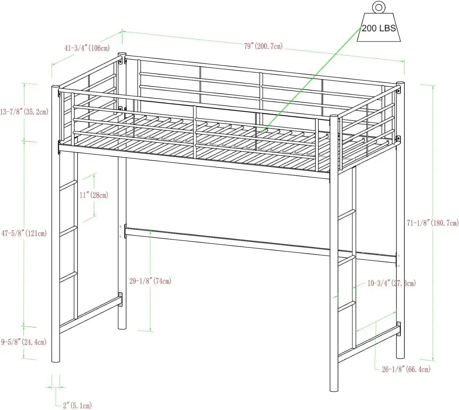 Walker Edison Letto a castello Twin over Loft in metallo argentato, struttura letto doppia con scala, scrivania da gioco per computer