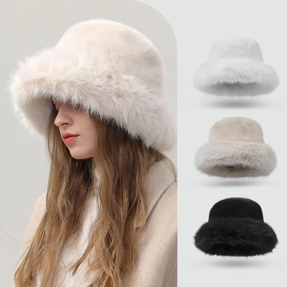 Chapeau doux et moelleux, casquette de Protection des oreilles épaisse, seau utile pour femmes, fournitures d'hiver, casquette polyvalente en fausse fourrure, béret de couleur unie