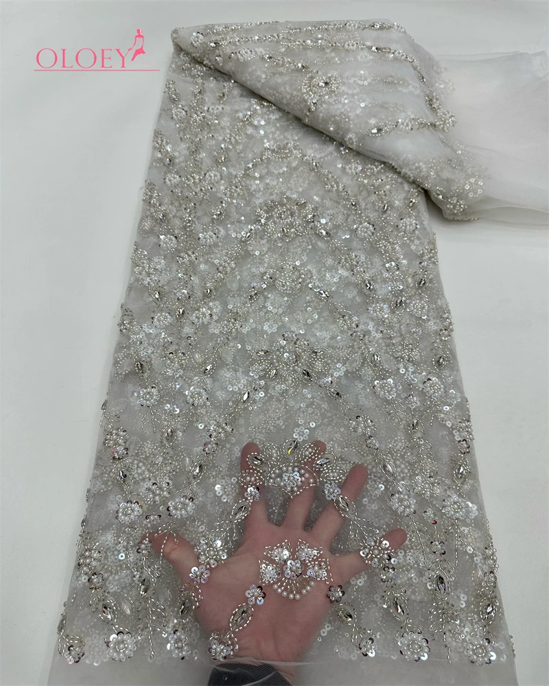 

Высококачественная африканская нигерийская вышитая кружевная ткань OLOEY из французского тюля с пайетками и бисером для свадебных платьев