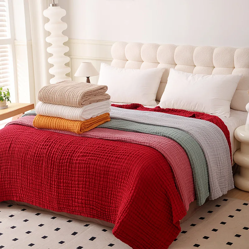 Large Size Pure Cotton Muslin Gauze Blanket Plain Weave Breathable Air Conditioner Quilt Soft Lightweight Sofa Bed