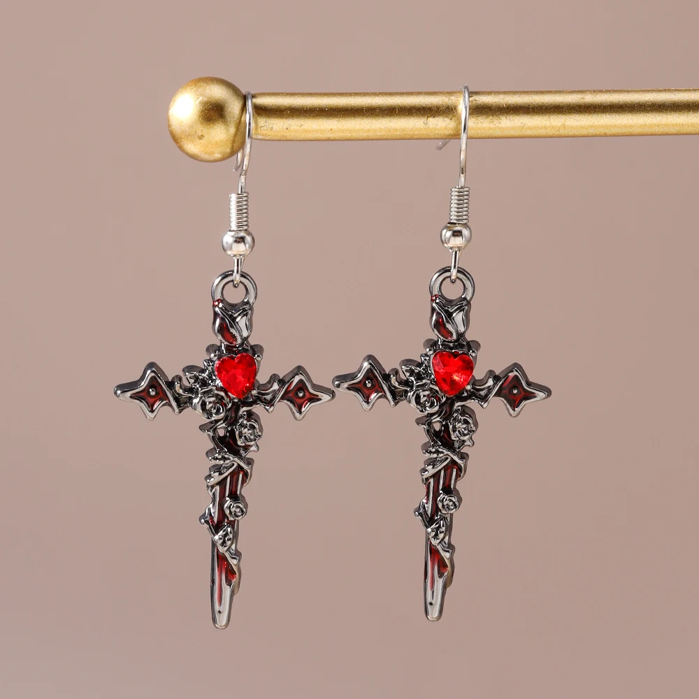 Aihua Vintage Gothic Kreuz-Ohrringe Punk Schwert Kreuz Anhänger Ohrringe Handgefertigter DIY Steampunk Kreuzschmuck Accessoires – Detail 4