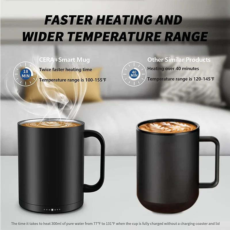 for Temperature-Controlled Smart Mug with Lid, App Control, Heated Coffee Mug, Self-Heating, 14oz, 80-Min Battery Life