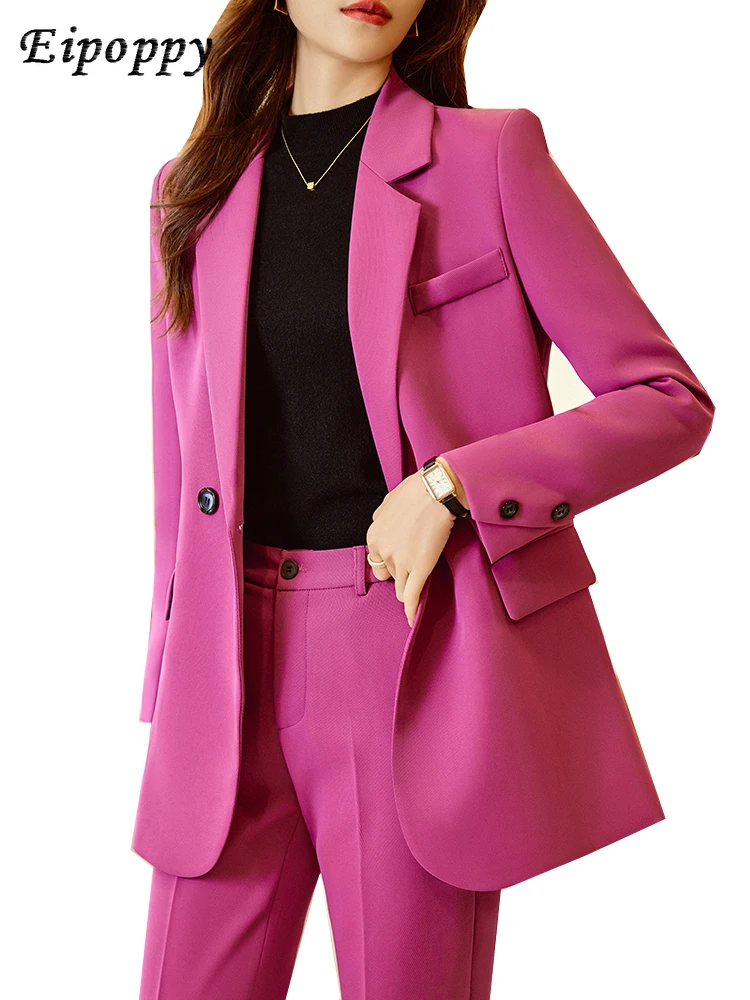 

Black Pink Coffee Women Pant Suit Long Sleeve Single Breasted Jacket Blazer And Trouser Ladies Casual 2 Piece Set