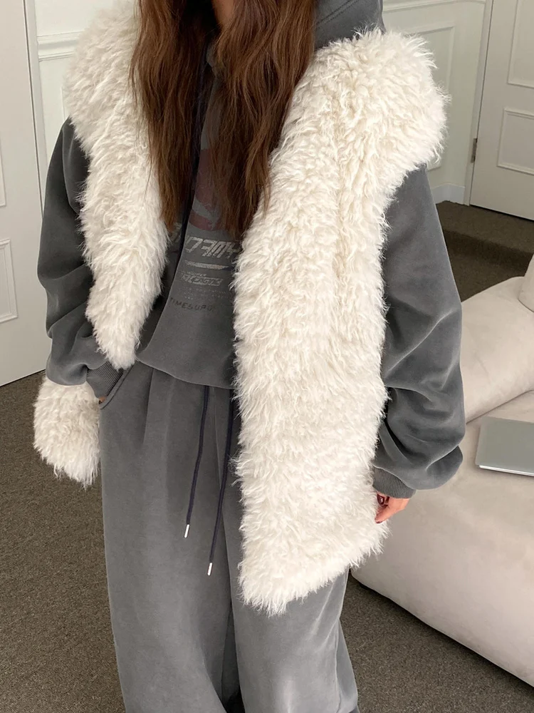 

Женский жилет из овечьего меха Jaet Thiened, теплый, пушистый, свободный, осенне-зимний, модная верхняя одежда, с V-образным вырезом, на одной пуговице