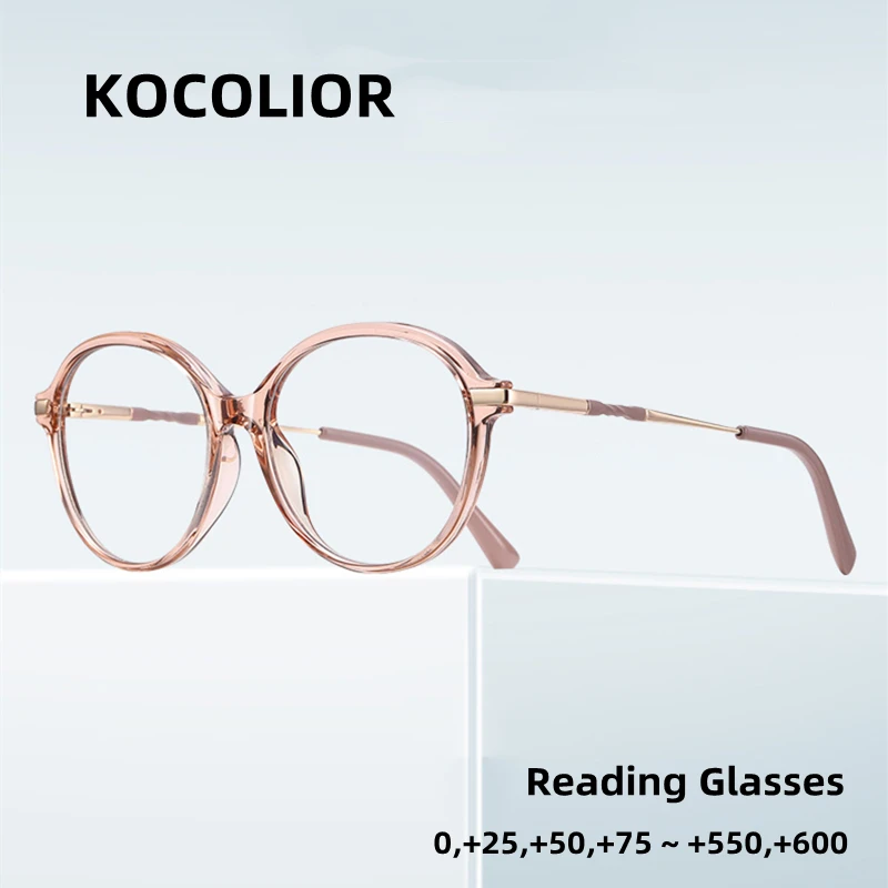 Round Tr90 Photochromic Anti Blue Reading Glasses Fashion Spring Hinge Optical Presbyopic Dioptric +50 +100 +200 +300