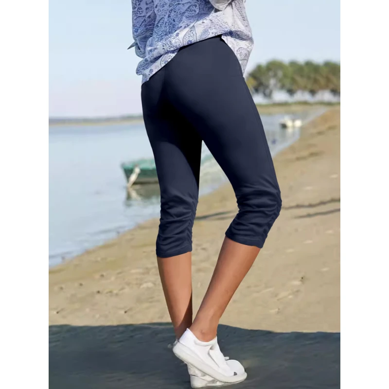 Ladies Trousers Summer Casual Holiday Solid Knit Trousers Suitable for many occasions Trendy Women's 7/10 Trousers