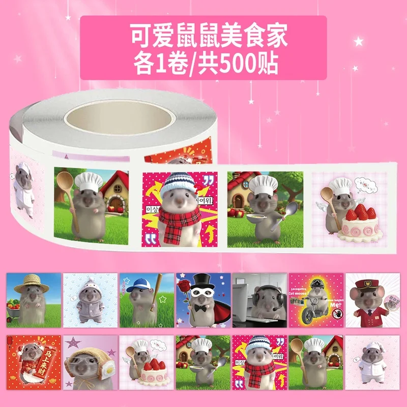500Pcs Cute Mouse Stickers Roll 14 Designs 20mm Funny Chef Foodie Rat Labels for Scrapbook Journal Gift Packaging DIY Decor