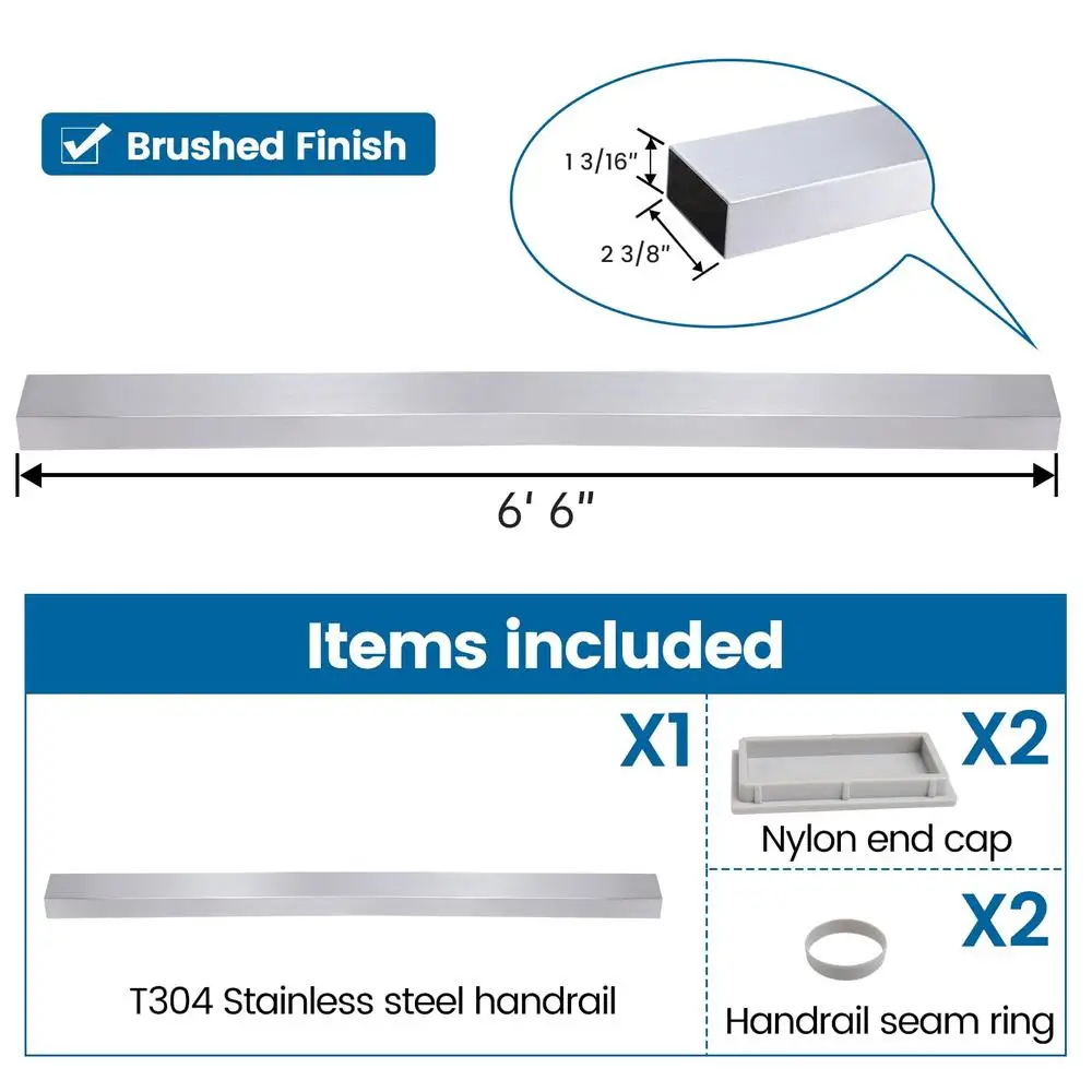 6'6" 스테인레스 스틸 난간 상단 레일 케이블 난간 시스템 실내 실외 내성 액세서리 브러시드 상업용 키트 게이트
