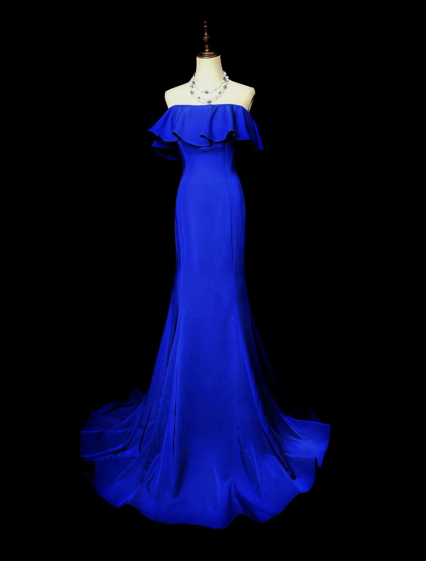 

Temperament Royal Blue Evening Gown Off Shoulder Mermaid Backless Slim Fit Sleeveless Annual Formal Party Bride Wedding Dress
