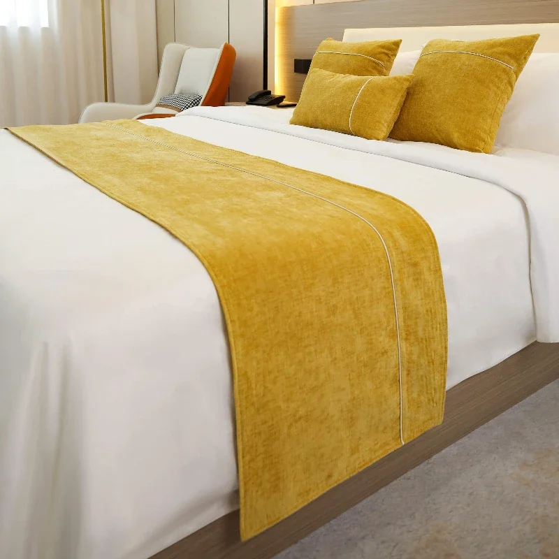 Solid Bedspreads Bed Runner Double Layer Bed Flag Throw Bedding Single Queen King Bed Cover Towel Home Hotel Decorations Bedding