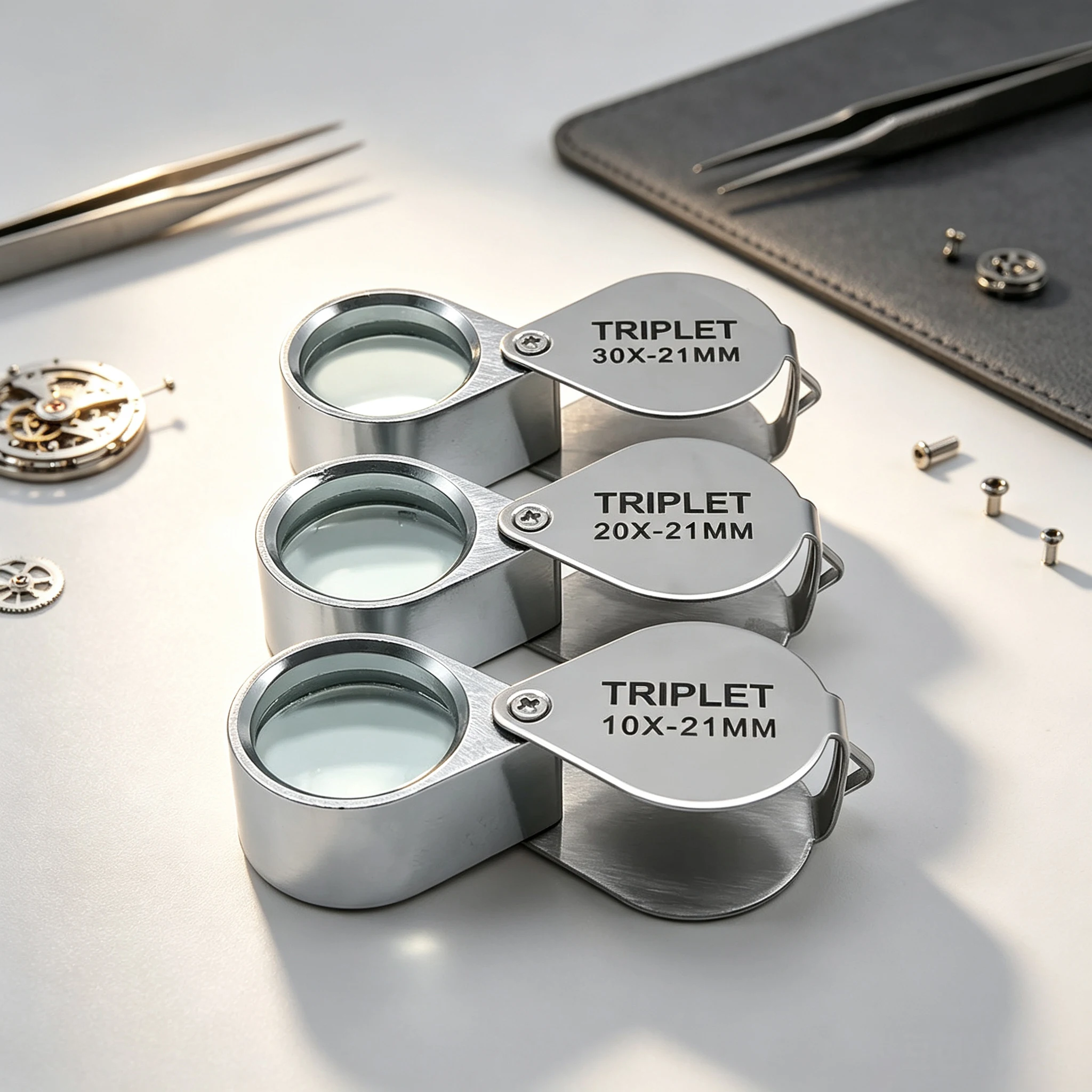 Foldable 10-30X Pocket Triplet Loupe, Jewelry Magnifying Glass, Jewelers Eye Tool for Diamond Inspection & Reading
