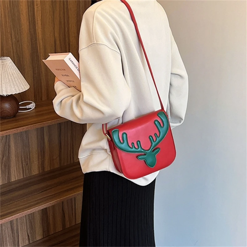 Trendy Christmas Elk Pattern Shoulder Bag Women Small PU Satchel Crossbody Phone Bag Girls Casual All-match Messenger Handbag