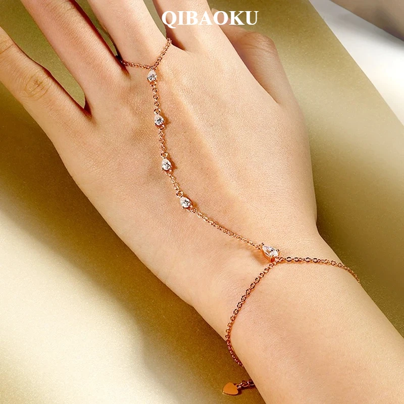 QIBAOKU Pear Genuine Moissanite Bracelets for Women Girls Luxury Chain Lab Diamond S925 Sterling Silver Plated 18K Jewelry 2026
