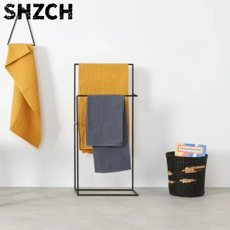Nordic Minimalist Wind Towel Rack Bathroom Landing Storage Shelf Multifunctional Towel Holder Without Drilling