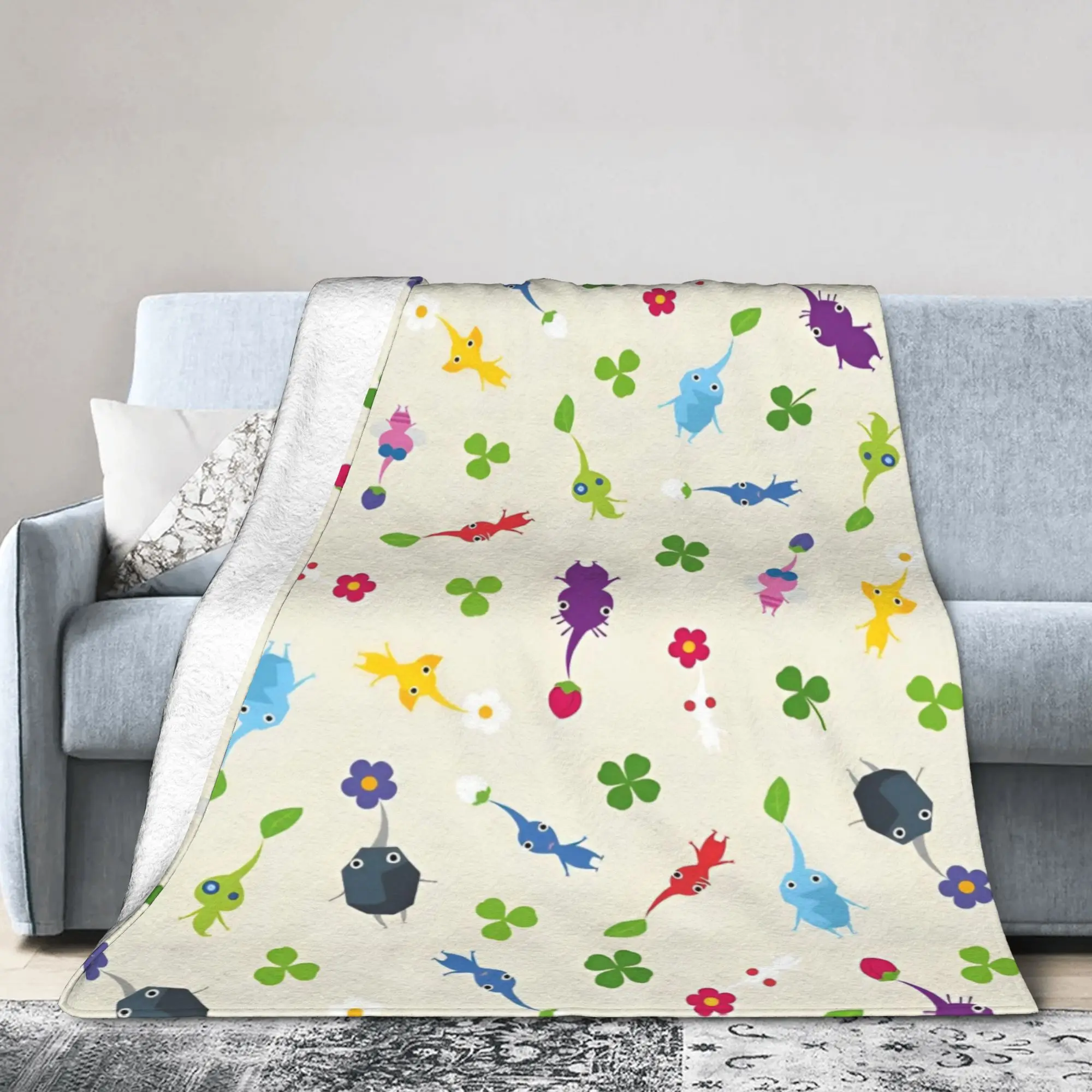 Pikmins Family Cute Fun Flannel Throw Blanket Game Anime for Home Knitted Blanket Gift Warm Multi-function Throws