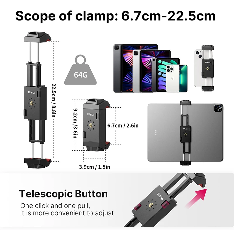 Ulanzi-ST-29 Universal Tablet Tripé Suporte de Montagem, Suporte do Telefone, Sapato Frio para iPhone 16, 15, 14, 13, 12, Horizontal, Tiro Vertical