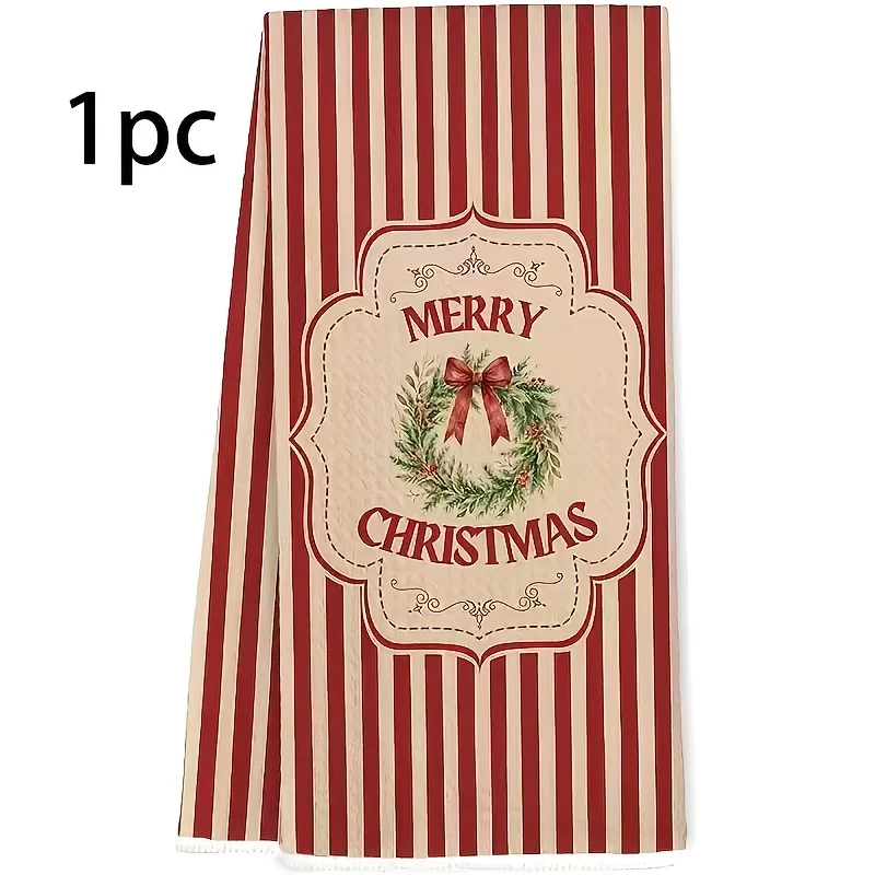 Pack of 1 or 2 Merry Christmas Red Striped Kitchen Towels