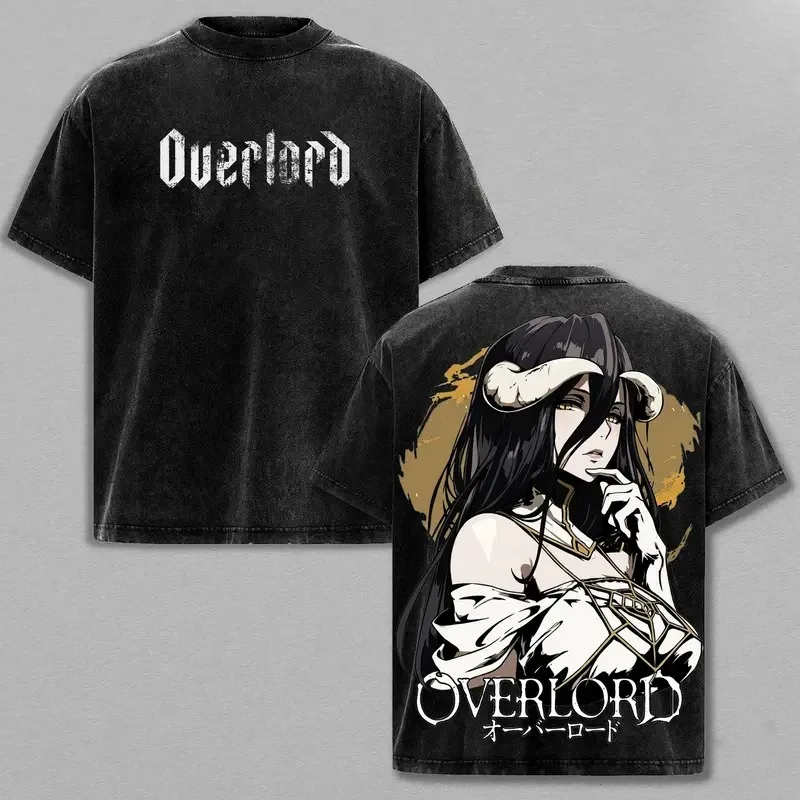Overlord Albedo Anime Printed Tee Men Women Washed Cotton T-shirts Manga Vintage T Shirt Harajuku Unisex Short Sleeve Tshirt