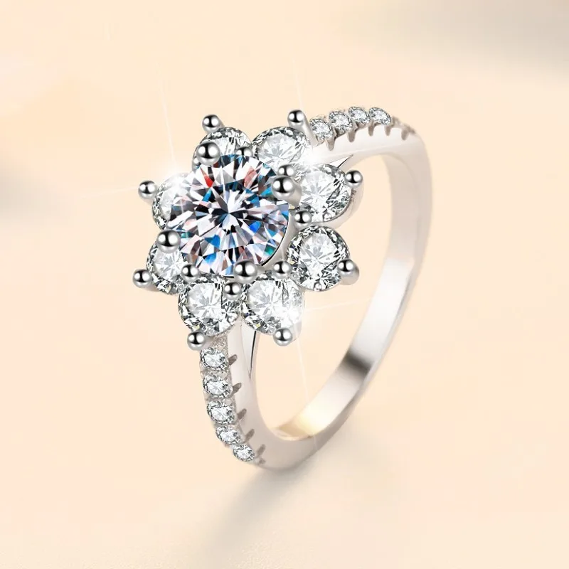 JZ0001 Lefei Fashion Trendy Luxury 1 Ct Classic Diamond-set Moissanite Flower Ring For Women s925 Silver Wedding Elegant Jewelry