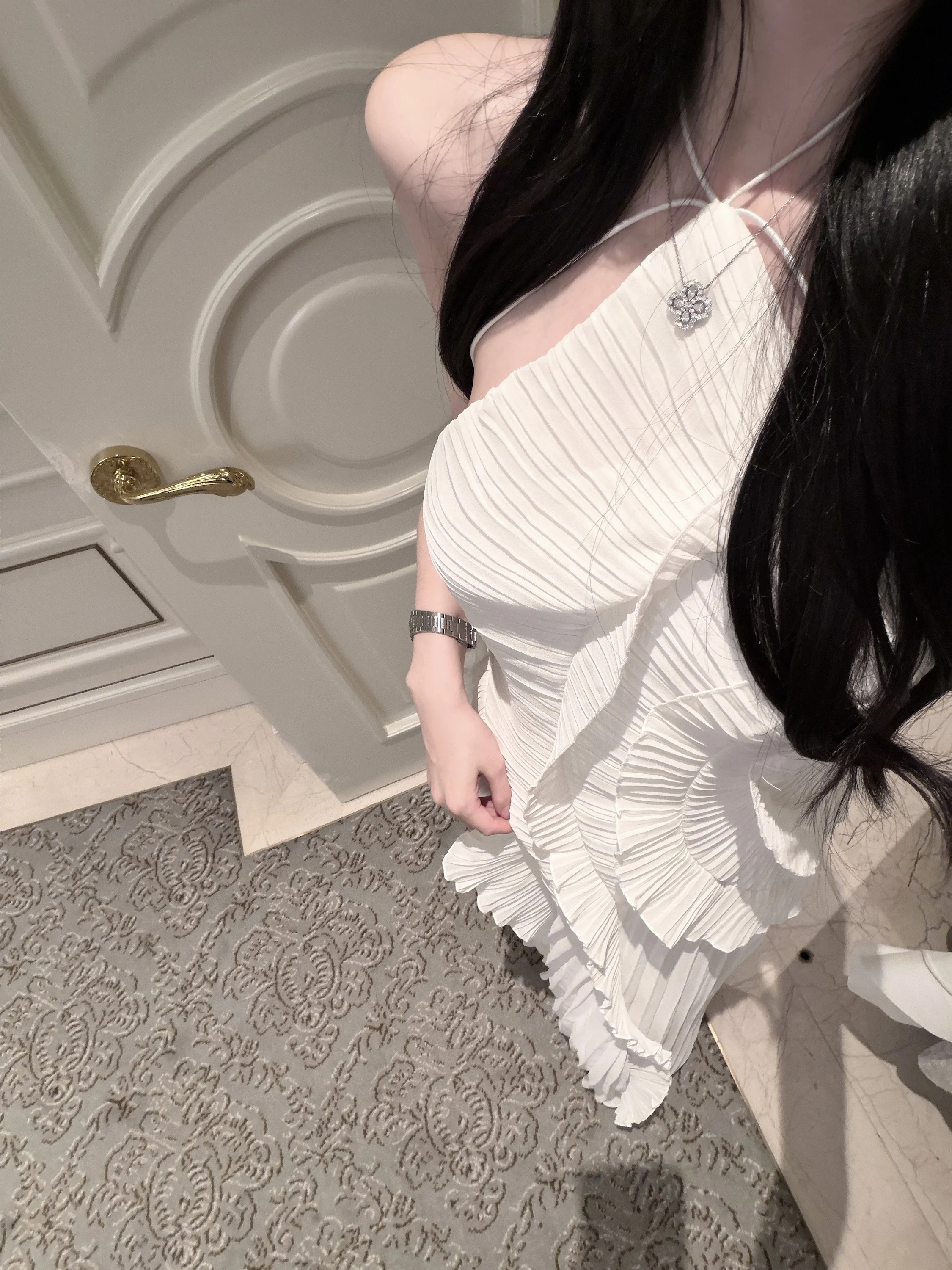 

Ele Long Dr Qiauuu Moonlight Athena Birthday Waist Cinching Ne Hanging Gown Women's Faion Sli Pleated Skirt