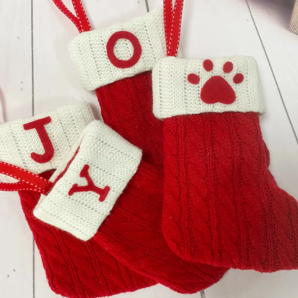 

calcetines navideños Alphabet Letters Christmas Knitting Stocking Tree Pendant Decorations Christmas Socks Red Snowflake