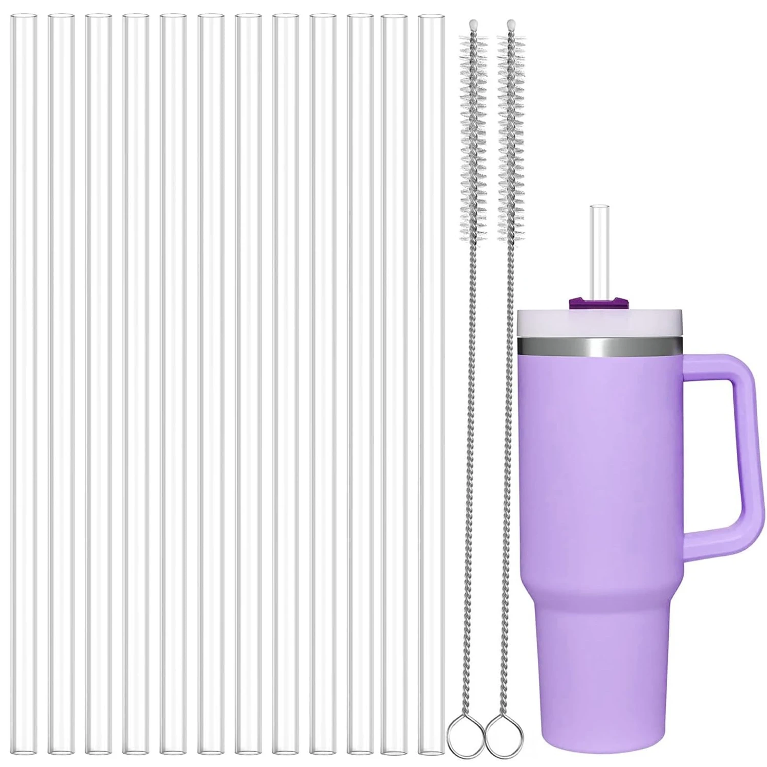 Replacement Straws for Stanley 40 oz 30 oz Cup Tumbler, Clear Reusable Plastic Straws,With 2 Straw Brushes