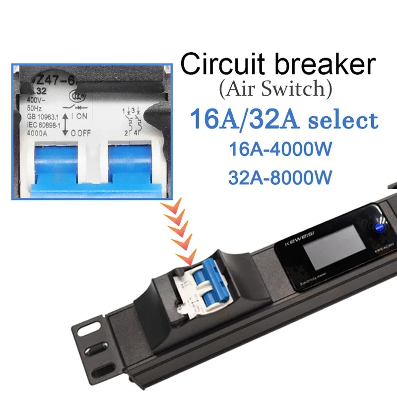 Cabinet Rack PDU Power Strip Power Distribution Unit 2-7 Ways China sockets 5 Hole Power Energy Volt Watt Kwh Meter