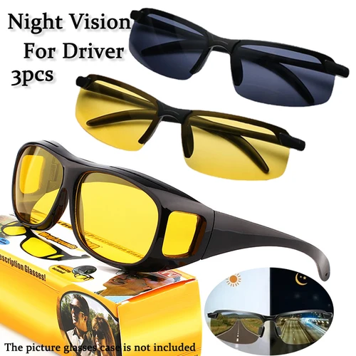 3 unids/set gafas de visión nocturna de moda mujeres hombres deportes al aire libre conductor antideslumbrante para conducir de noche lata con gafas graduadas