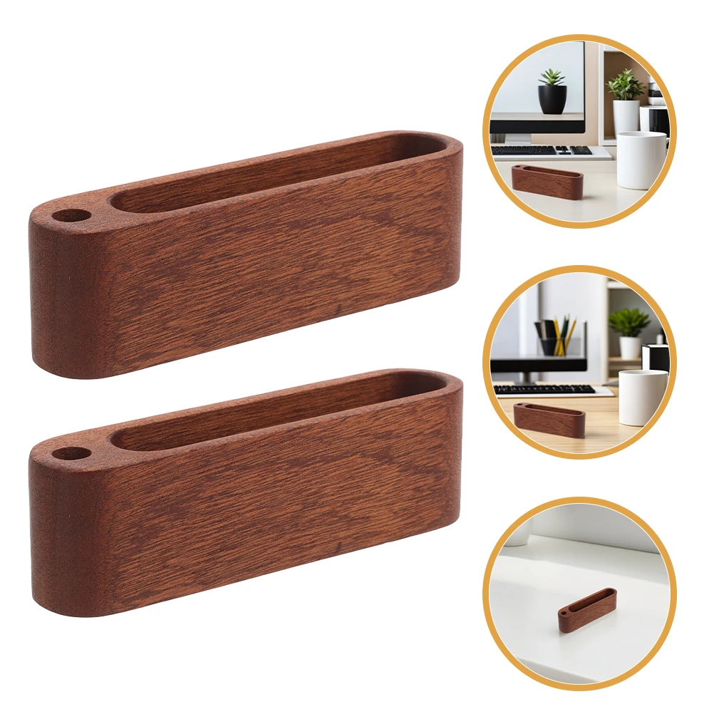 

2 Pcs Solid Wood Business Card Holder Display Keeper Beech Credit Buisness Stand Office with Pen Slot