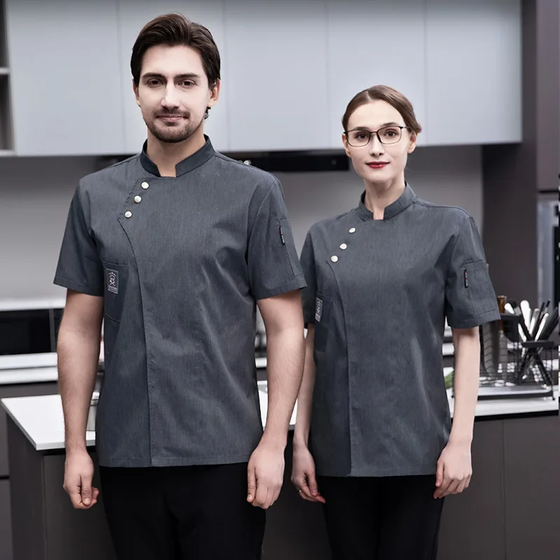 

Униформа шеф-повара с короткими рукавами, летняя полиэстеровая хлопковая дышащая сетчатая спецодежда с принтом на спине для кухни и столовой