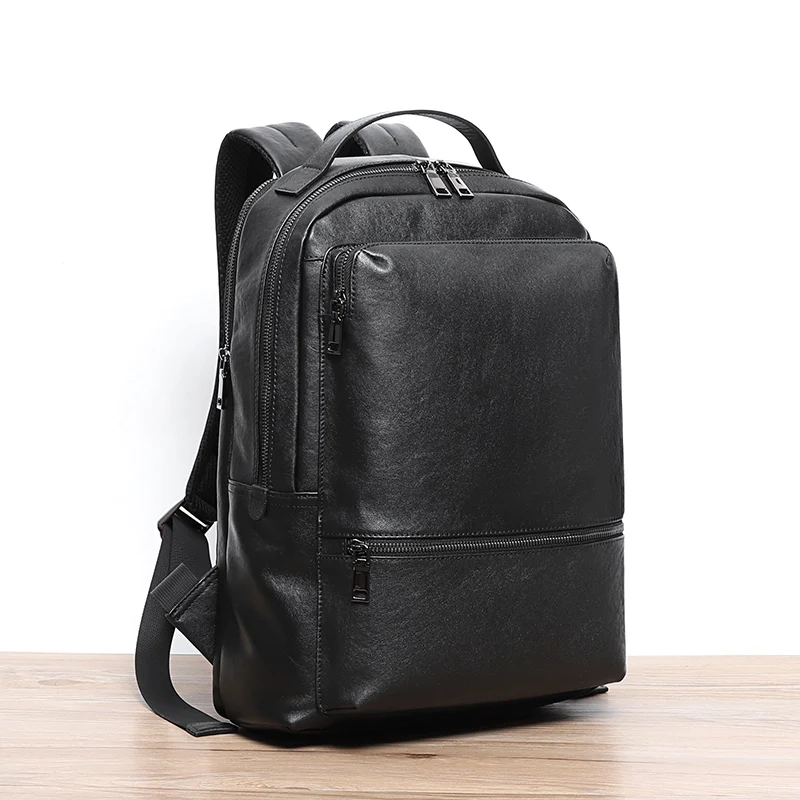 Large Capacity Backpack Men's Genuine Leather Business 15.6 Inches Laptop Backpack Travel Bag Male Black Cowhide Boys Schoolbag