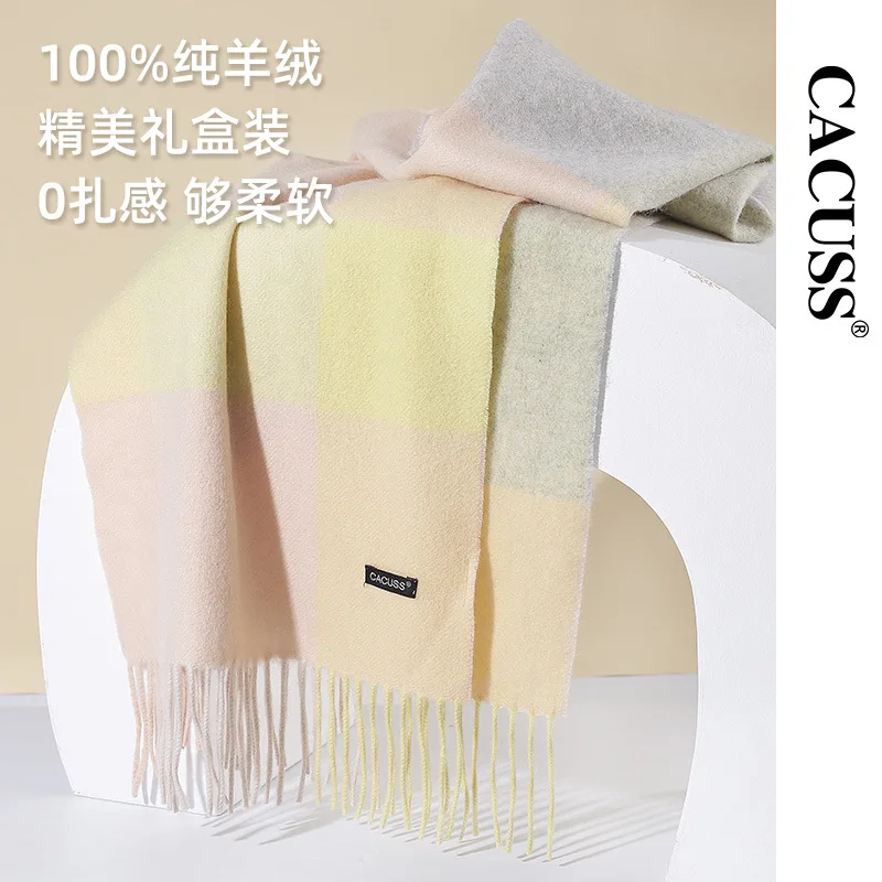 Women\'s Scarf Autumn and Winter New Pure Cashmere Warm Korean Tassel Scarf High-end Fashion Lengthened Bib Shawl Outdoor Scarf