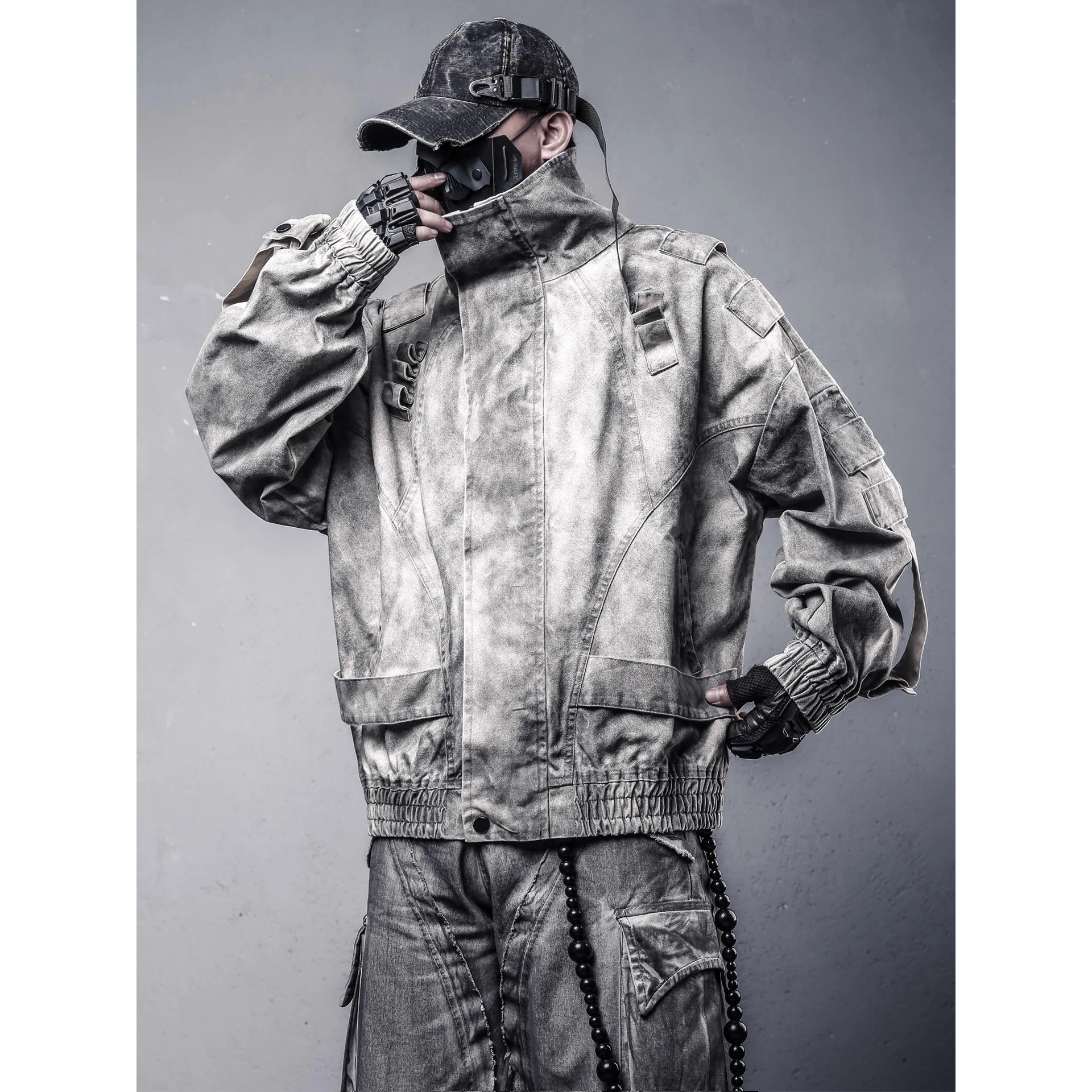 Vintage Dirty Wash Jacket Men's Wasteland Techwear Oversized Coat